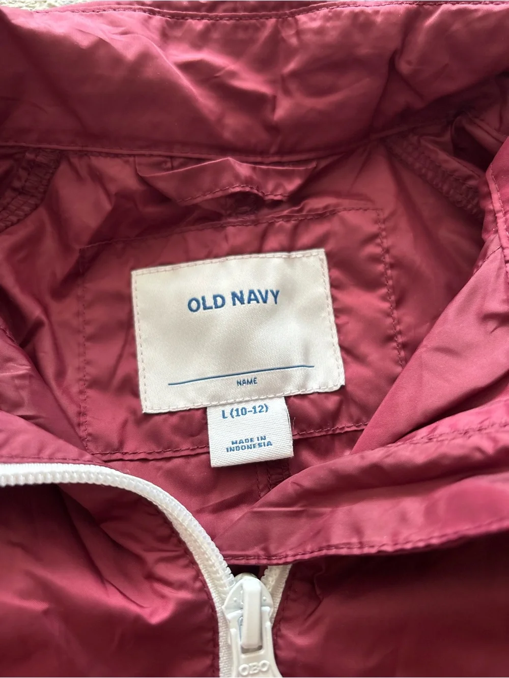 Old Navy Girls' Maroon Hooded Windbreaker with White Zippers